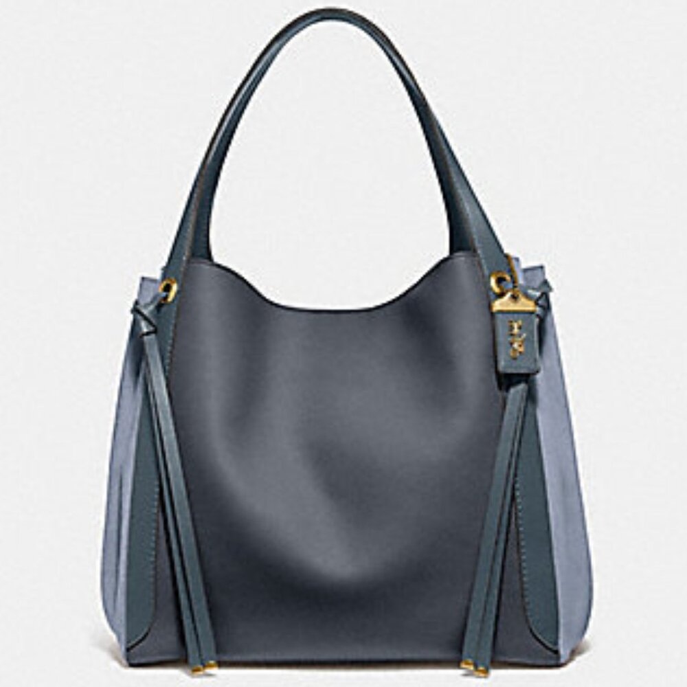 COACH Harmony Hobo 33 Colorblock glovetan leather suede navy blue bag 53396 EUC